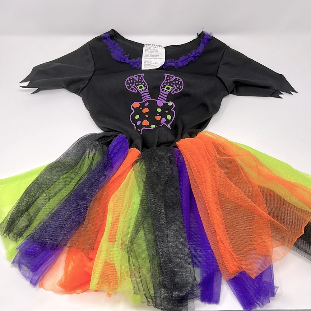 Girl’s Witch Halloween Black Purple Green Orange Tutu Costume Dress Size 4-6